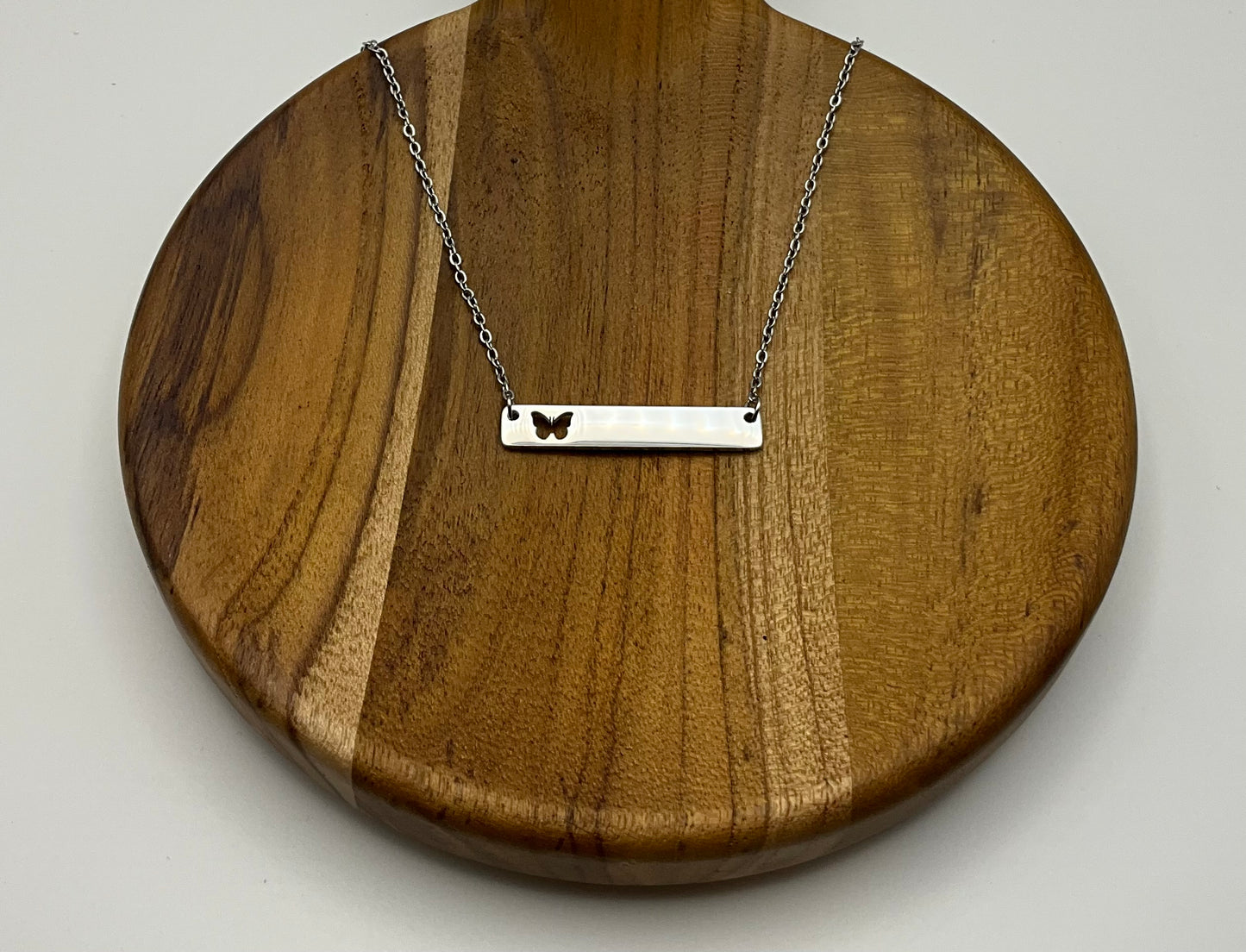 Butterfly Cutout Horizontal Bar Necklace Blank - Silver