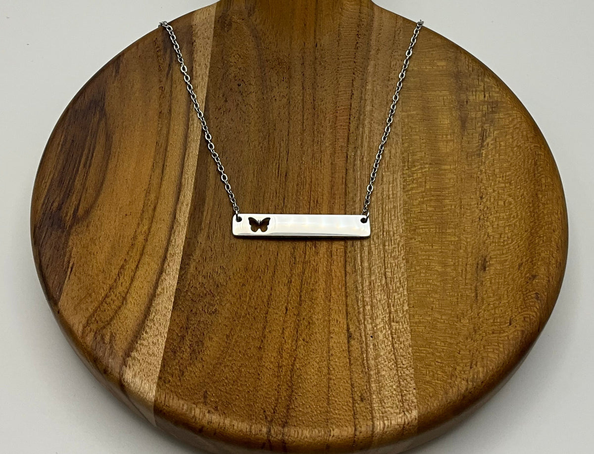 Silver Butterfly Cutout Horizontal Bar Necklace