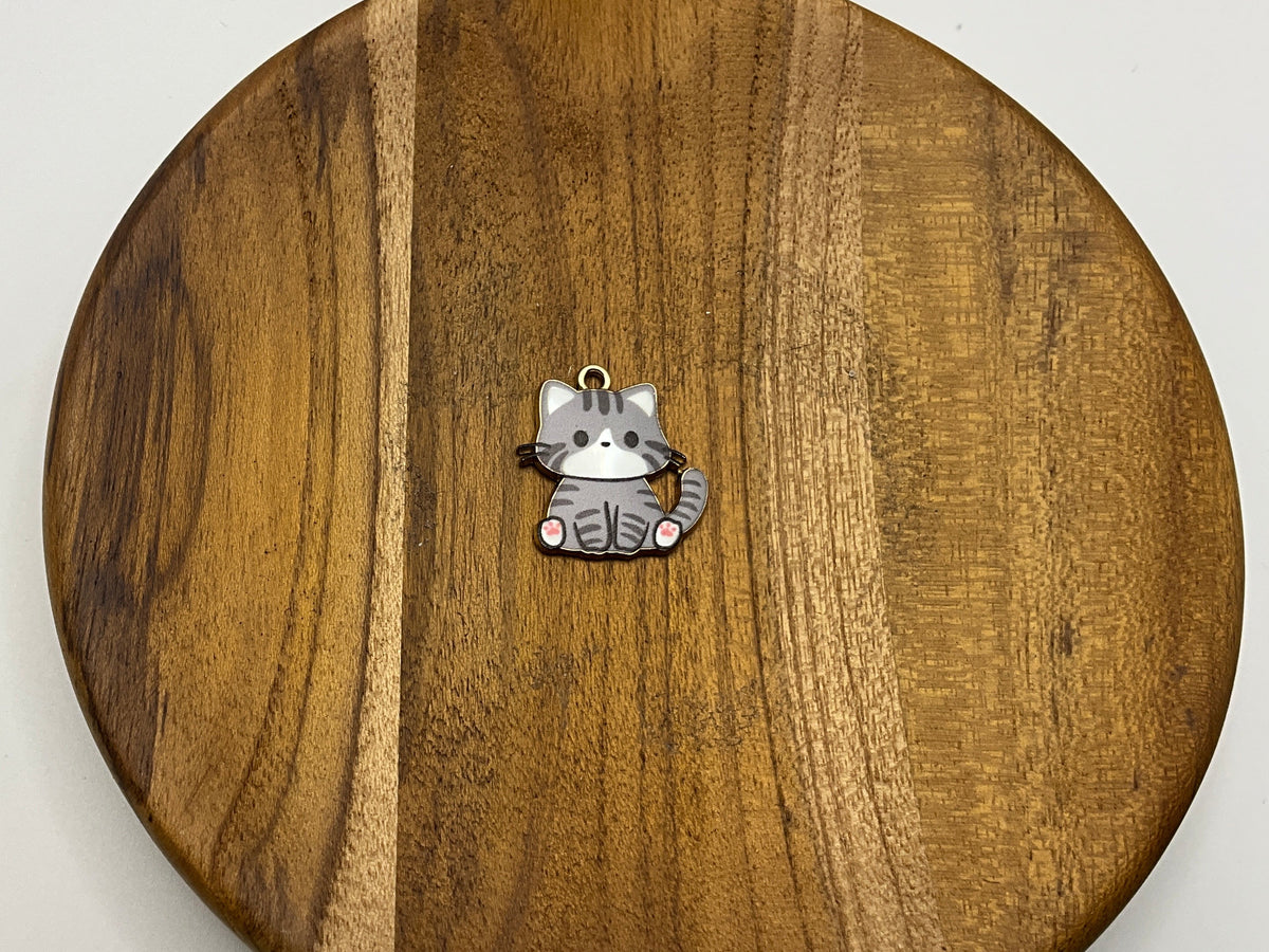 Grey striped cat charm