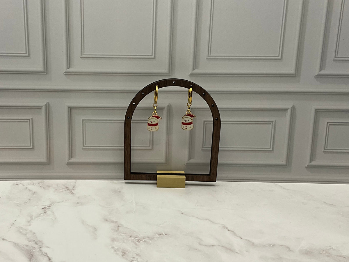 Snowman Earrings With Gold Hoops