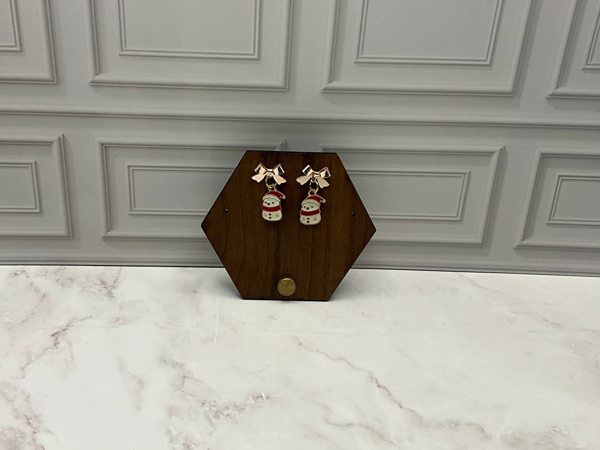 Snowman Earrings Gold Bows