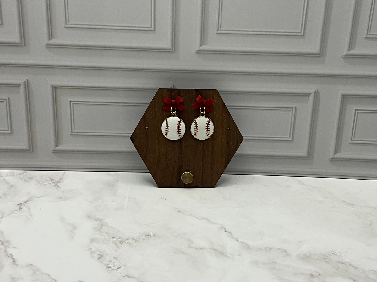Baseball Earrings Red Bows