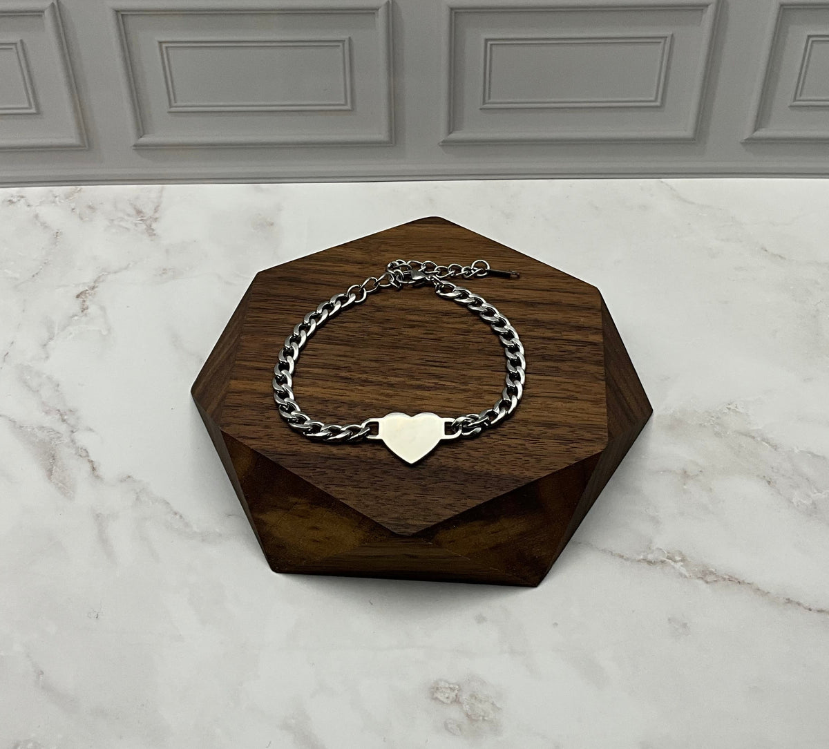 Cuban Chain Heart Bracelet Silver