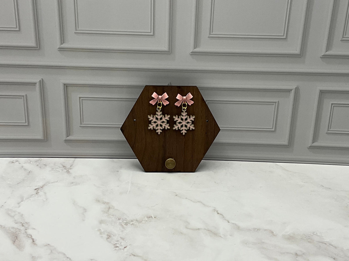 Pink Snowflake Earrings With Pink Bows