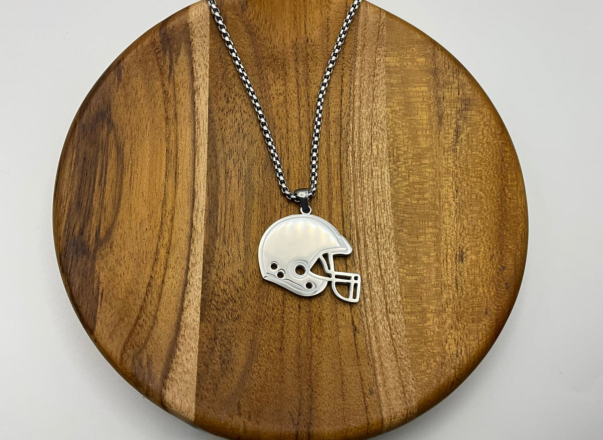 Silver Football Helmet Pendant Necklace