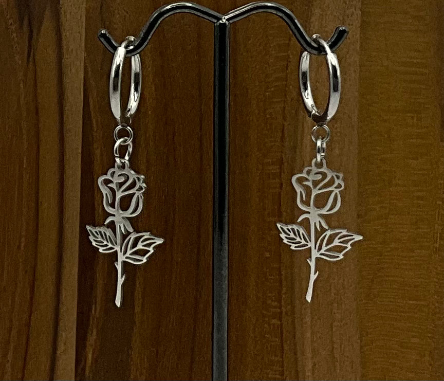 Silver rose earrings