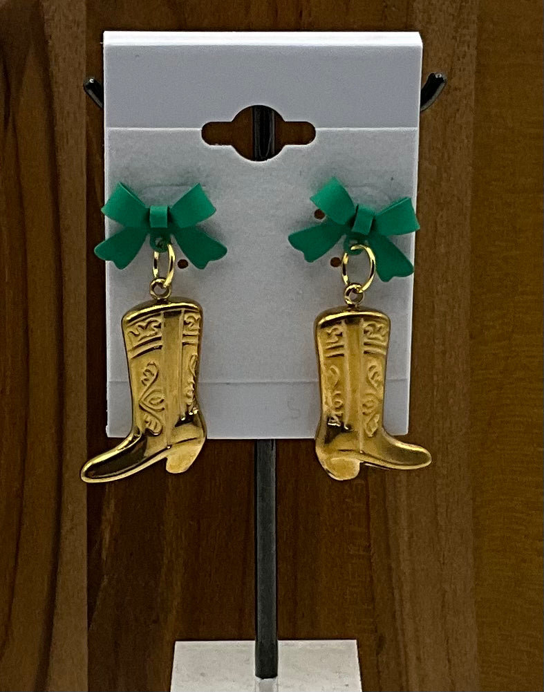 Gold cowboy boot earrings