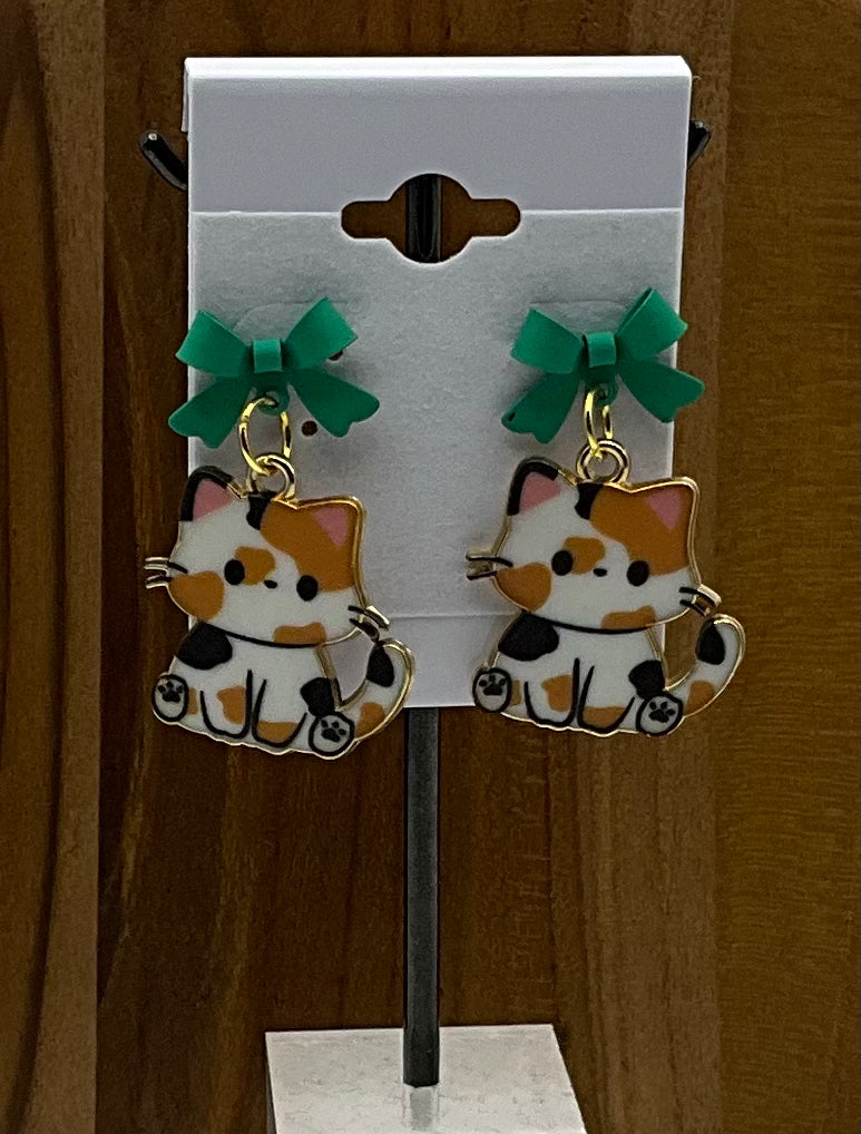 Calico cat earrings