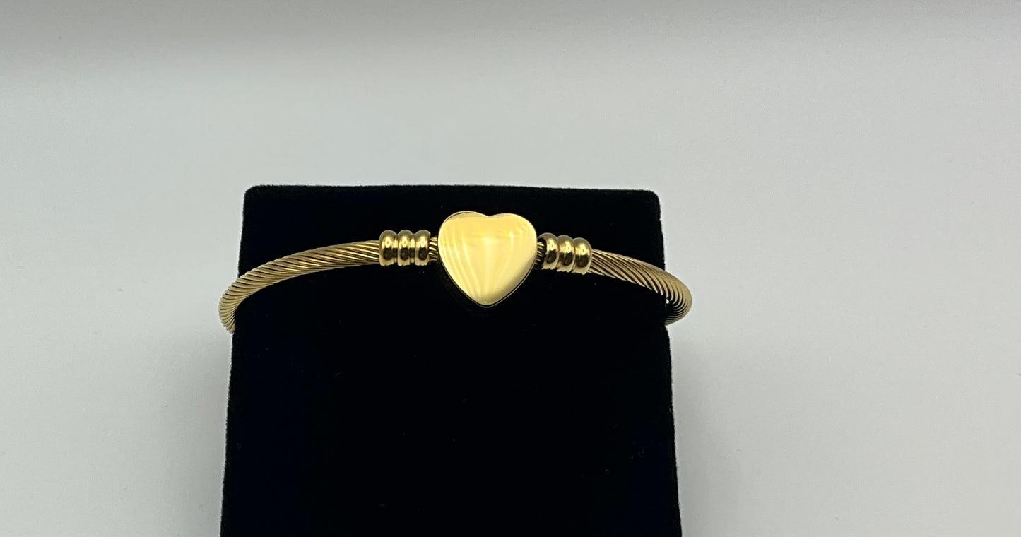 Cable Heart Bangle Bracelet Blank - Gold