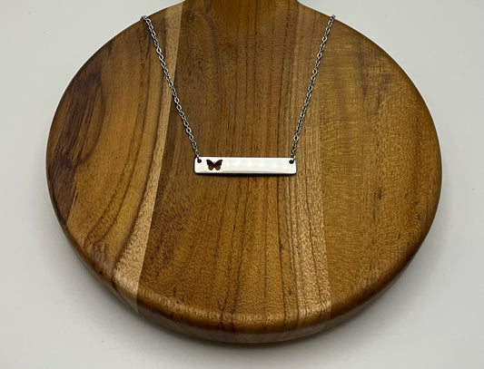 Butterfly Cutout Horizontal Bar Necklace Blank - Silver