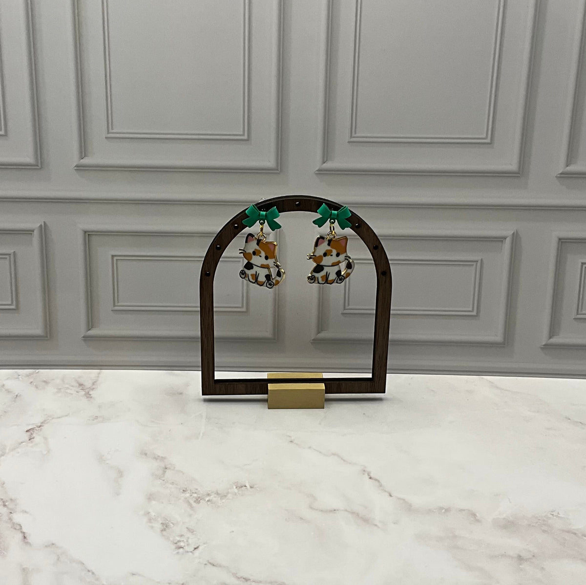 Calico cat earrings