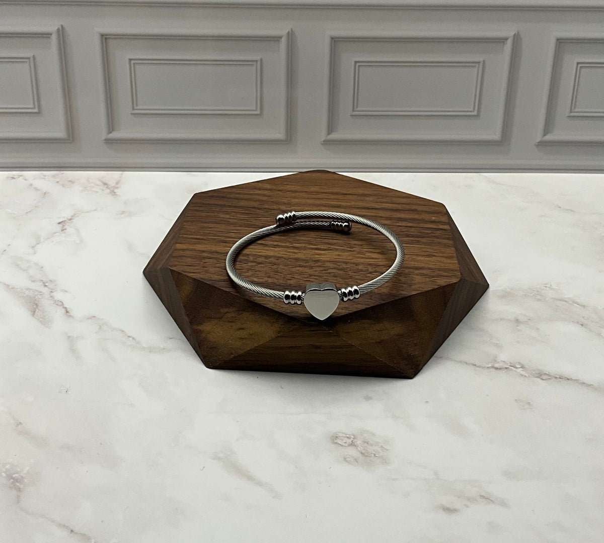 Cable Heart Bangle Bracelet Silver
