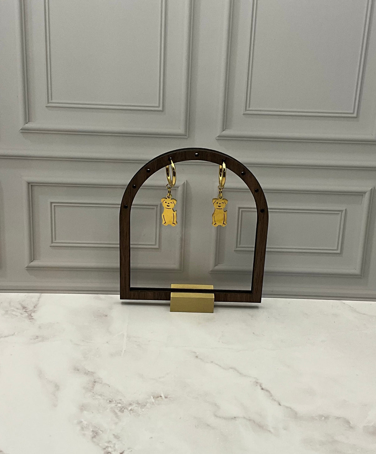 Gold Dog Earrings With Gold Hoops