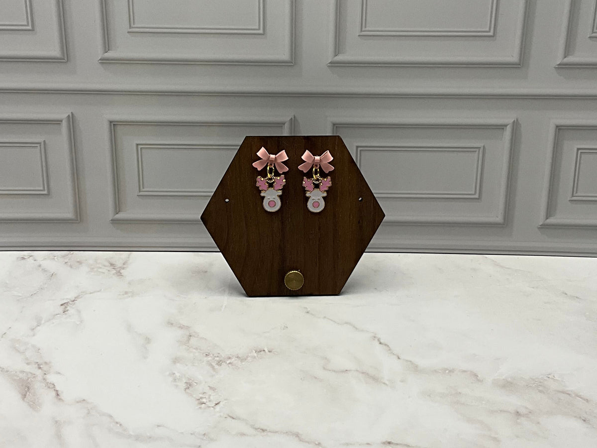 Pink Rudolph With Pink Bows Earrings