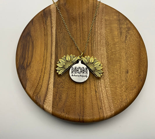 Mom heart of the family sunflower necklace