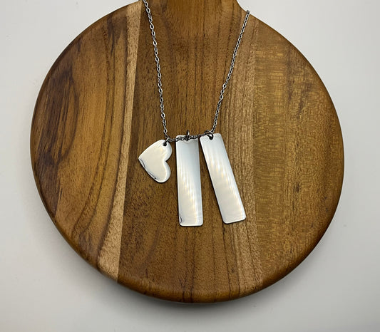 Rectangles and Heart Necklace Blank - Silver