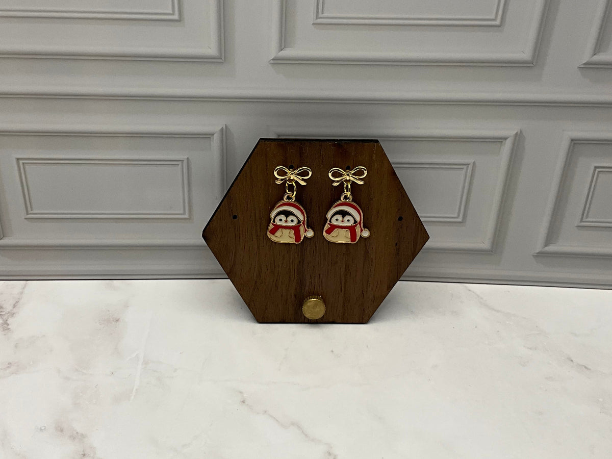 Penguin Earrings With Gold Bows