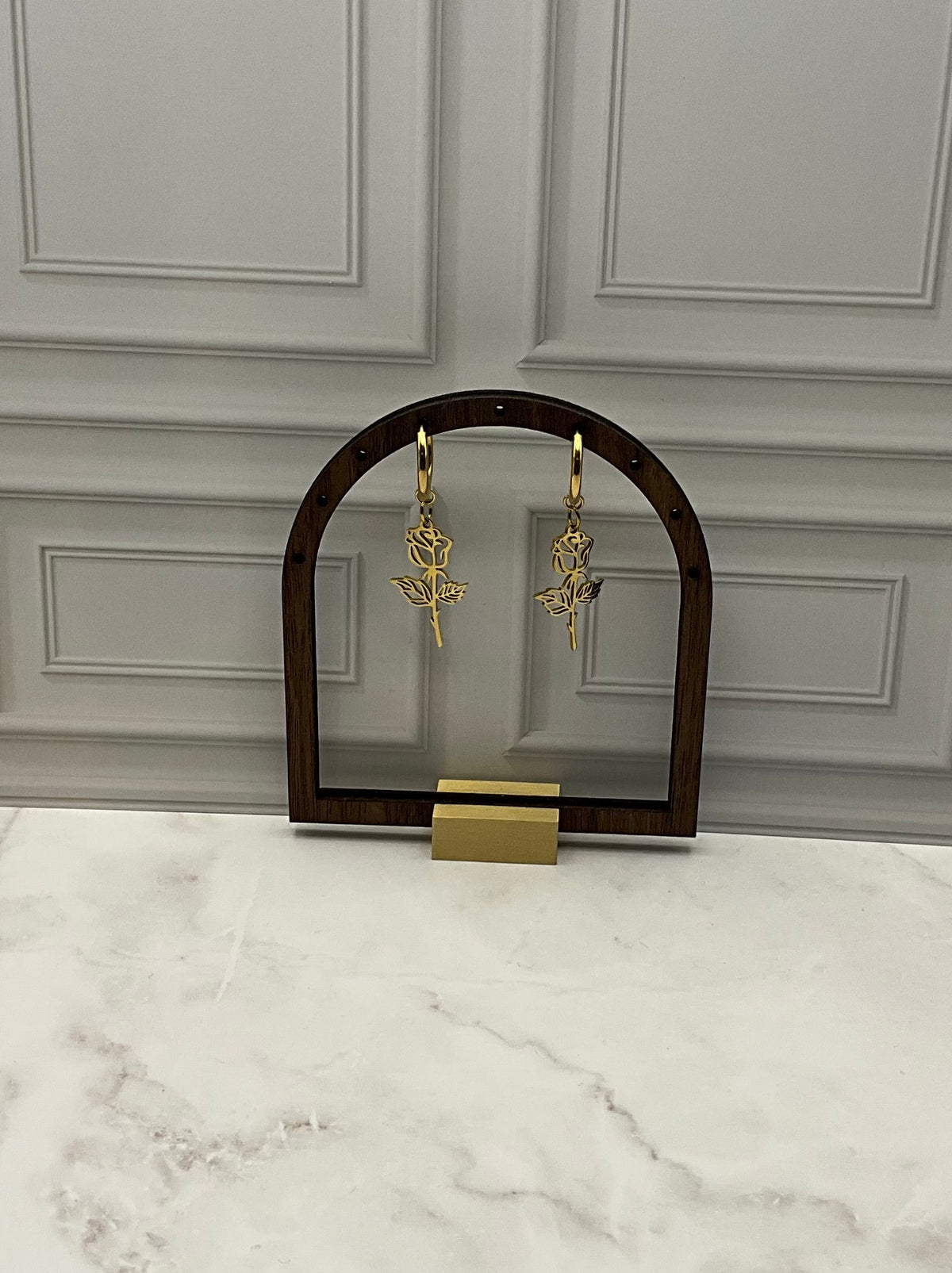 Gold Rose Earrings With Gold Hoops