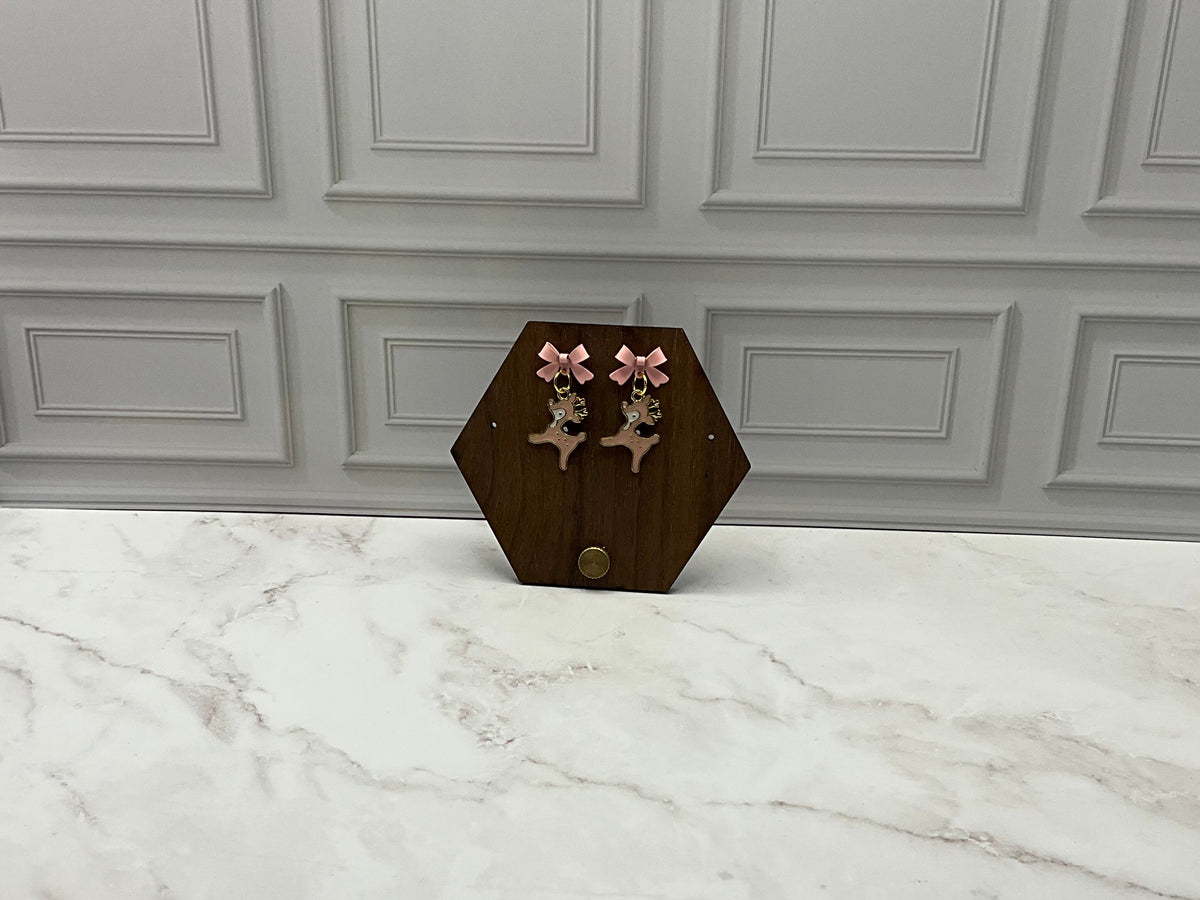 Pink Reindeer With Pink Bow Earrings