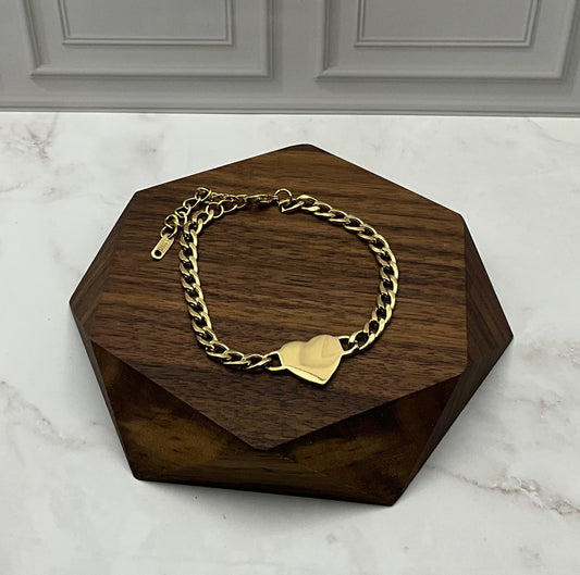 Cuban Chain Heart Bracelet Gold