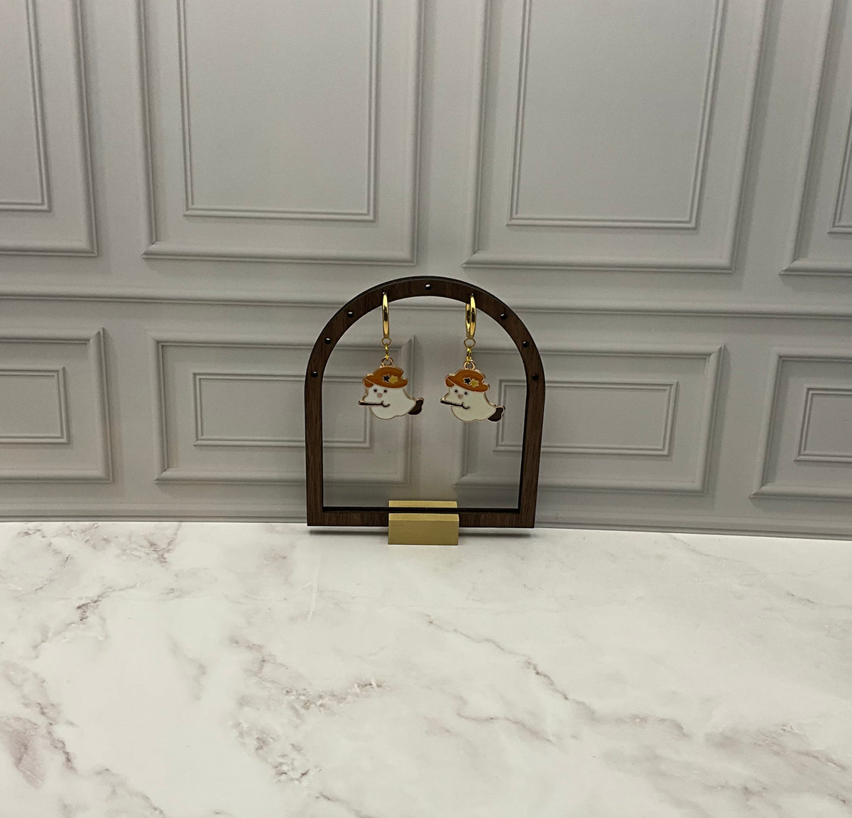 Ghost Earring With Gold Hoops