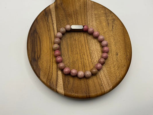 Rhondonite beaded stone bracelet