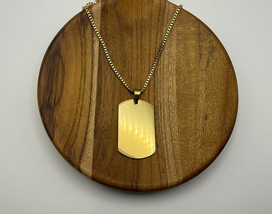 Dog Tag Box Chain Necklace Blank - Gold