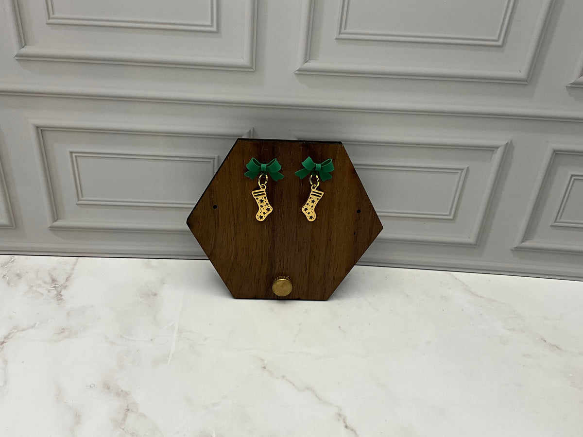 Gold Christmas Stockings With Green Bows