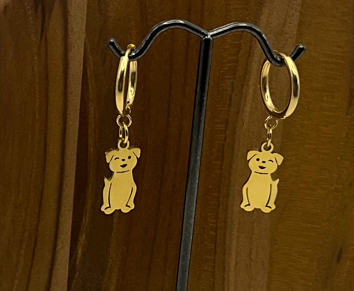 Gold dog earrings