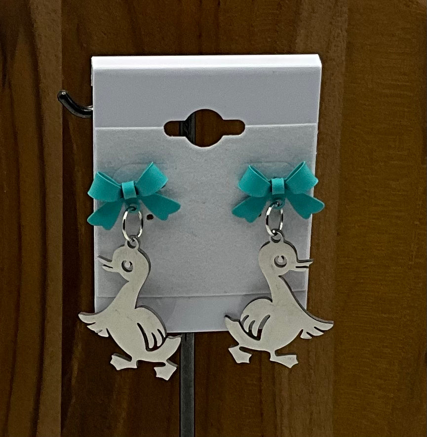 Silver goose earrings