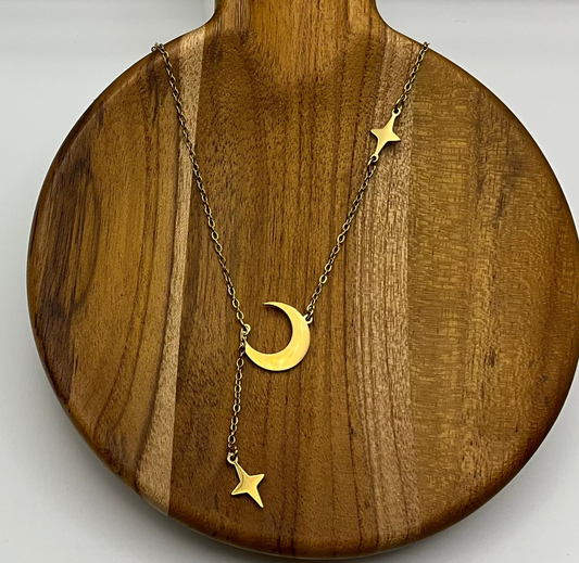 Gold Star and Moon Pendant Necklace