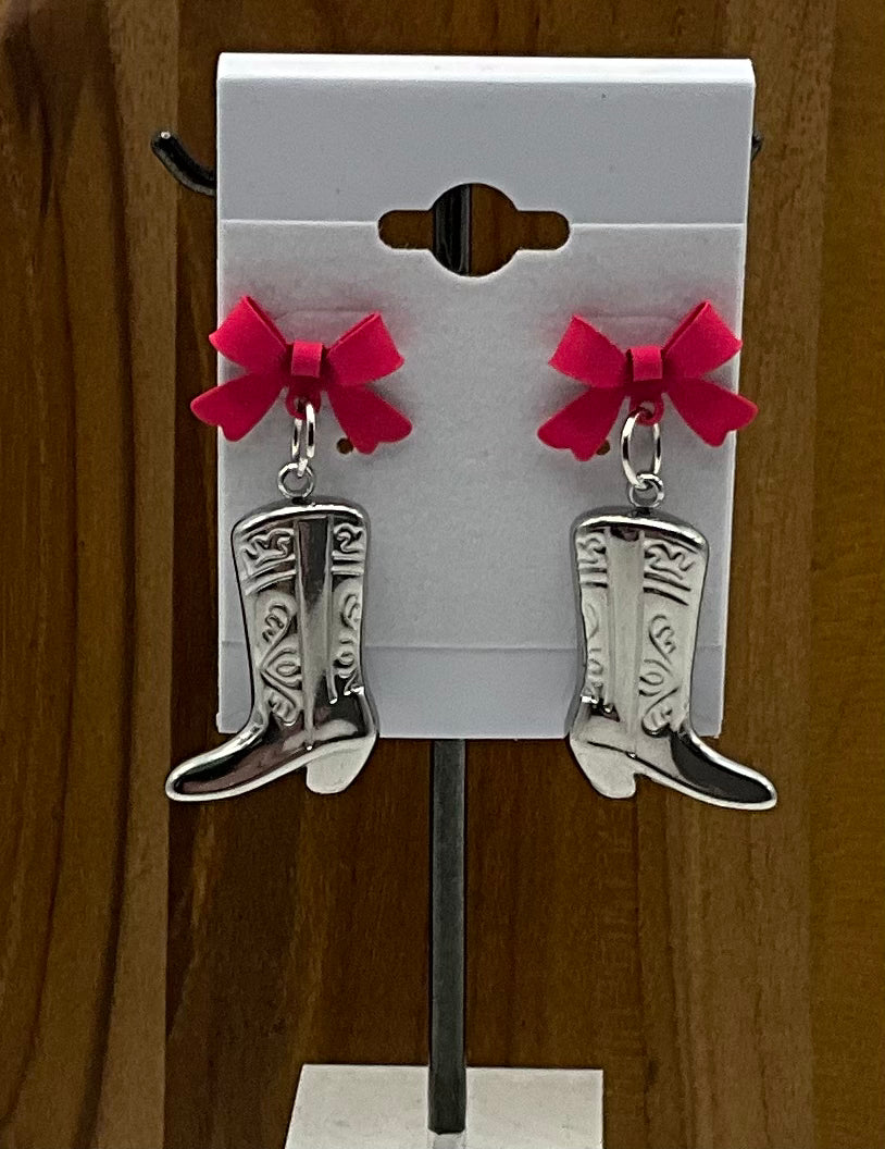 Silver cowboy boots earrings