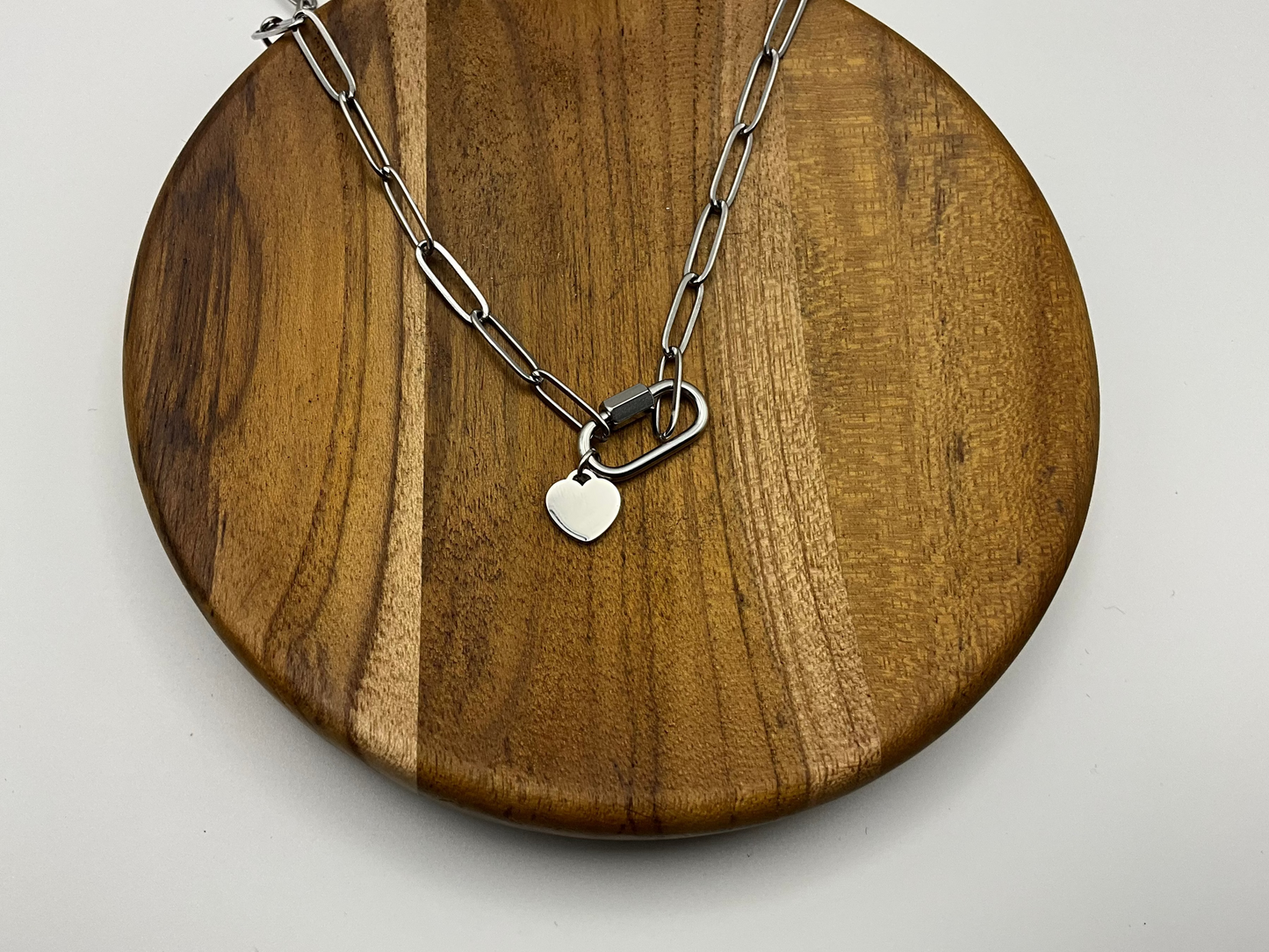 Paperclip chain charm necklace silver