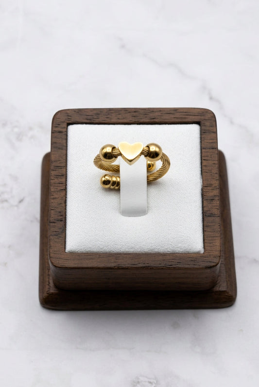 Heart Twisted Cable Adjustable Ring Gold