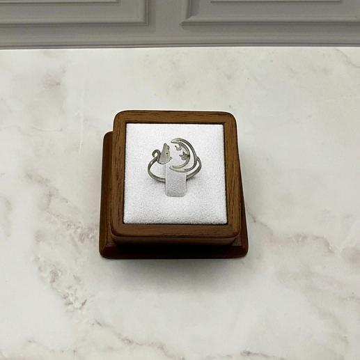 Cat Moon Ring Adjustable Silver