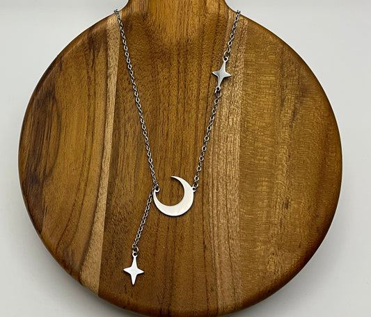 Silver Star and Moon Pendant Necklace